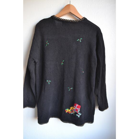 Vintage Quacker Factory Christmas Embroidered Cardigan Santa & Mrs. Claus Size M - Picture 5 of 12